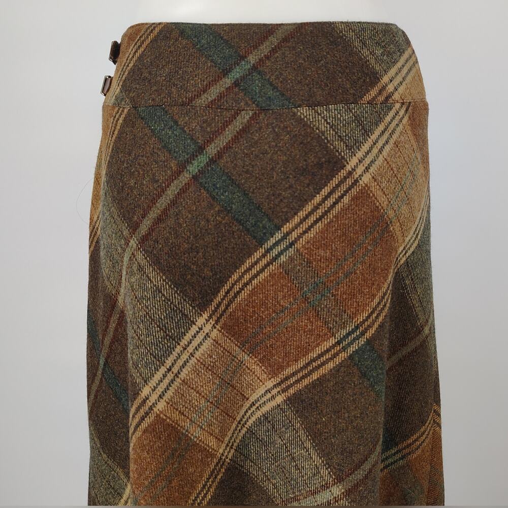 Lauren Ralph Lauren Wool Plaid Equestrian Buckle Midi Skirt Size 6 - Picture 14 of 16
